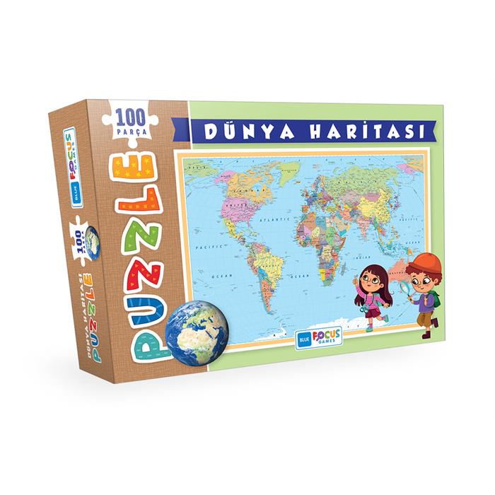 Blue Focus 100 Parça Puzzle - Dünya Haritası Puzzle MP42631