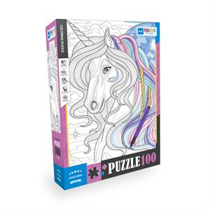 Blue Focus 100 Parça Coloring Puzzle - Unicorn (Tek Boynuzlu At)