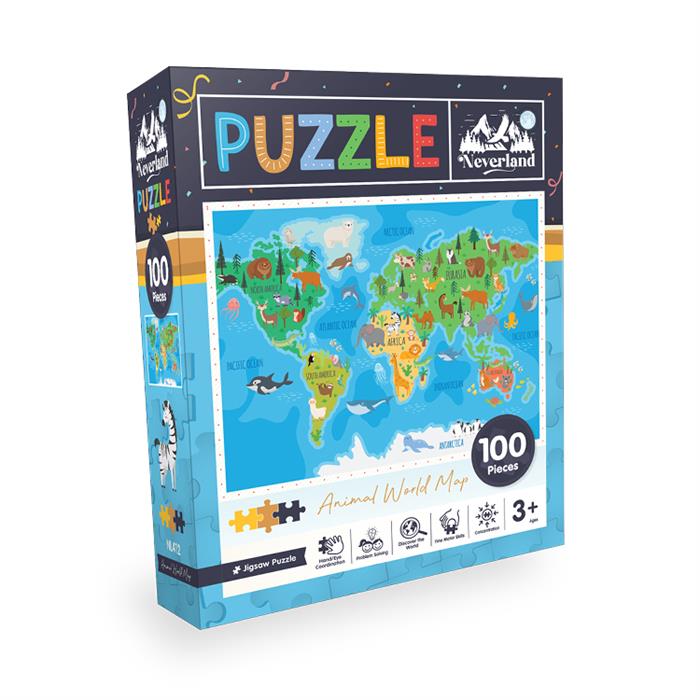 Neverland 100 Pieces Jigsaw Puzzle - Animal World Map (Hayvan